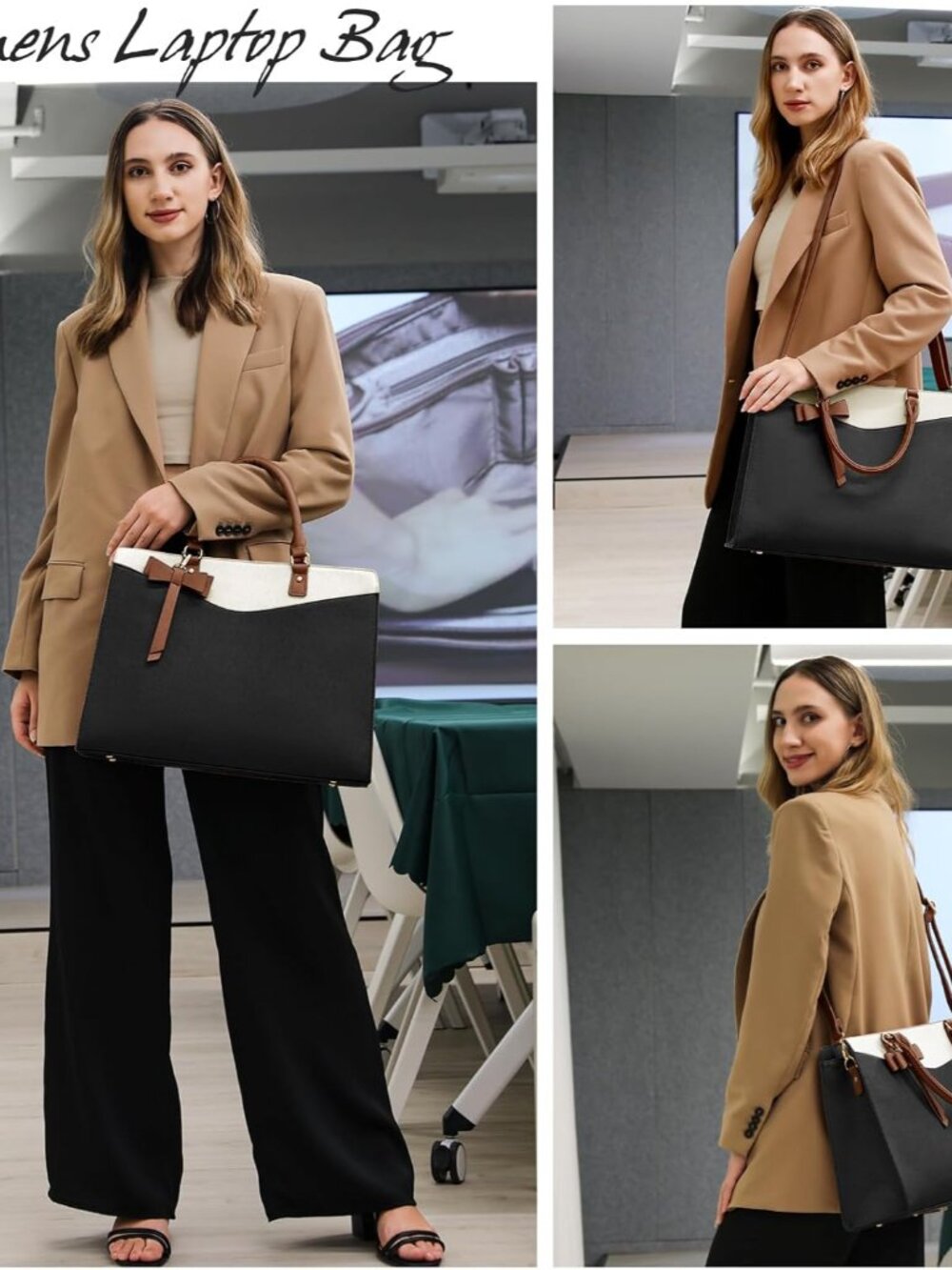Laptop Bag for Women 15.6 Inch PU Leather Tote Bag Professional Business Office - Picture 2 of 7